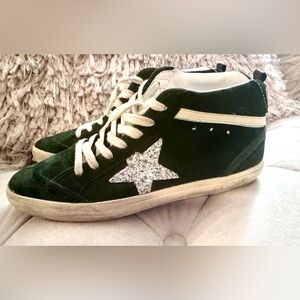 Women’s size 8 GGDB mid star green velvet Golden Goose sneakers